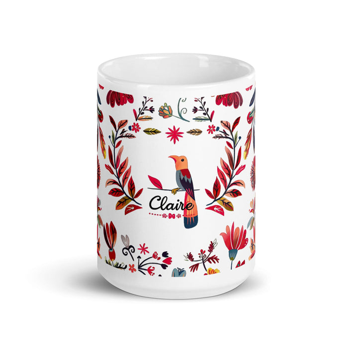 Claire Exclusive Name Art Piece Home Office Work Coffee Mug Mexican Spanish Pride Gift Cup One-Of-A-Kind Calligraphy White Glossy Mug | C5 Mexicada