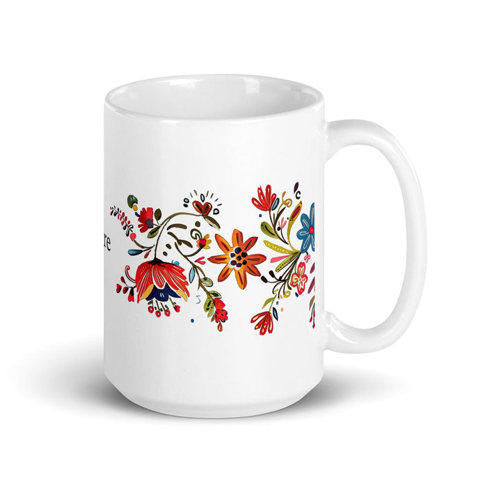 Claire Exclusive Name Art Piece Home Office Work Coffee Mug Mexican Spanish Pride Gift Cup One-Of-A-Kind Calligraphy White Glossy Mug | C8 Mexicada 15 oz