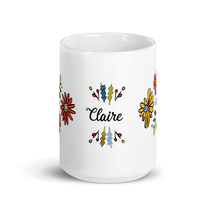 Claire Exclusive Name Art Piece Home Office Work Coffee Mug Mexican Spanish Pride Gift Cup One-Of-A-Kind Calligraphy White Glossy Mug | C9 Mexicada