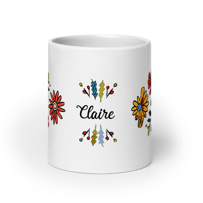 Claire Exclusive Name Art Piece Home Office Work Coffee Mug Mexican Spanish Pride Gift Cup One-Of-A-Kind Calligraphy White Glossy Mug | C9 Mexicada