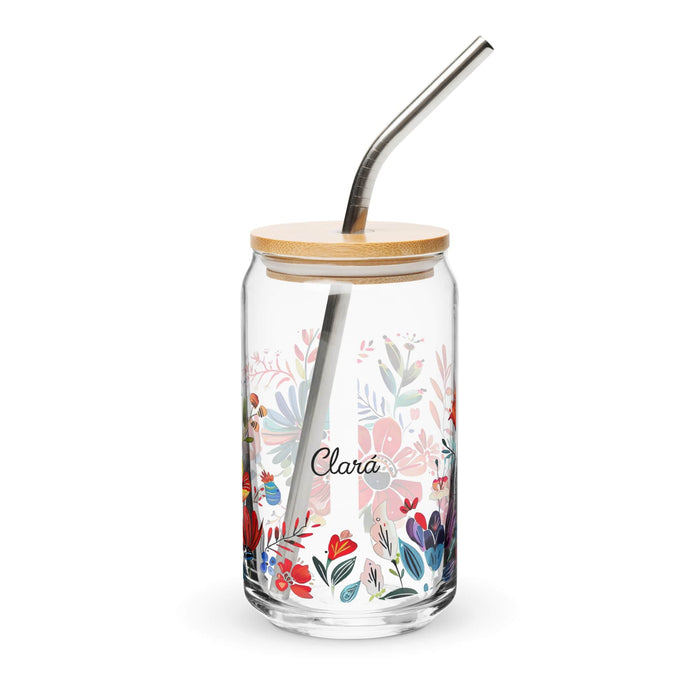 Clara Exclusive Name Art Piece Can-Shaped Glass Home Office Work Mexican Spanish Pride Gift Cup One-Of-A-Kind Calligraphy Glass | C2 Mexicada 16 oz With Lid & Straw