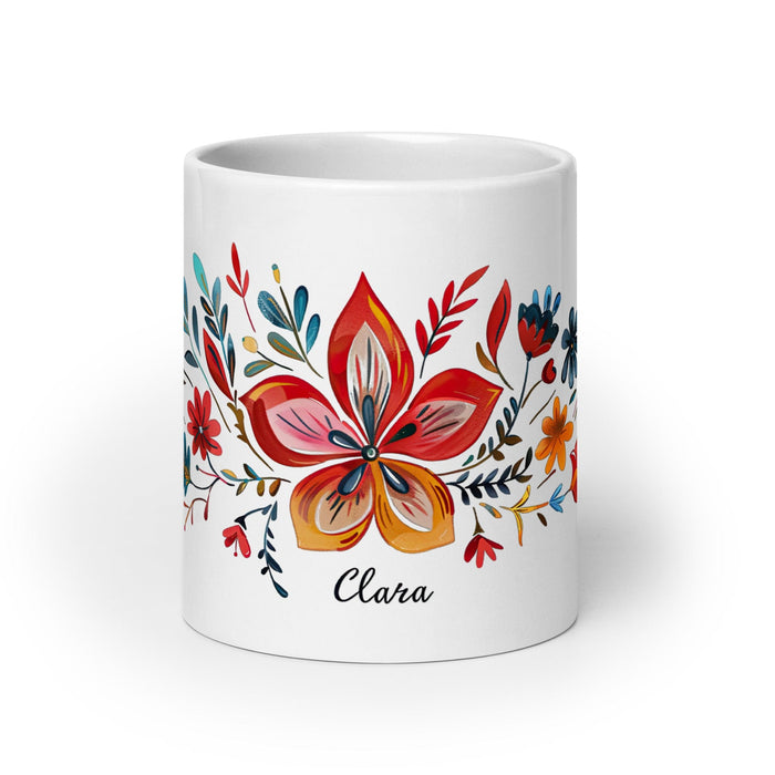 Clara Exclusive Name Art Piece Home Office Work Coffee Mug Mexican Spanish Pride Gift Cup One-Of-A-Kind Calligraphy White Glossy Mug | C1 Mexicada