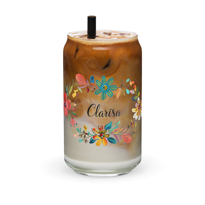 Clarisa Exclusive Name Art Piece Can-Shaped Glass Home Office Work Mexican Spanish Pride Gift Cup One-Of-A-Kind Calligraphy Glass | C1 Mexicada