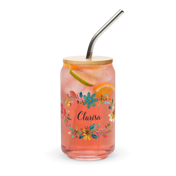 Clarisa Exclusive Name Art Piece Can-Shaped Glass Home Office Work Mexican Spanish Pride Gift Cup One-Of-A-Kind Calligraphy Glass | C1 Mexicada