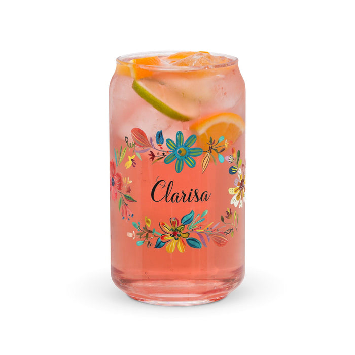 Clarisa Exclusive Name Art Piece Can-Shaped Glass Home Office Work Mexican Spanish Pride Gift Cup One-Of-A-Kind Calligraphy Glass | C1 Mexicada