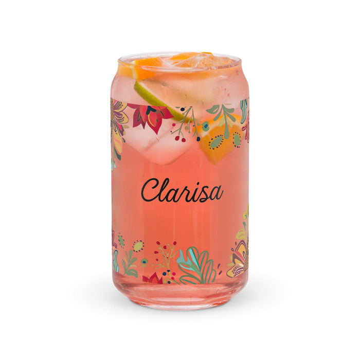 Clarisa Exclusive Name Art Piece Can-Shaped Glass Home Office Work Mexican Spanish Pride Gift Cup One-Of-A-Kind Calligraphy Glass | C10 Mexicada