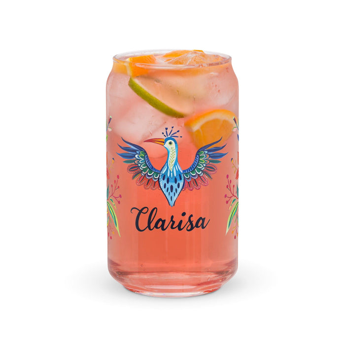 Clarisa Exclusive Name Art Piece Can-Shaped Glass Home Office Work Mexican Spanish Pride Gift Cup One-Of-A-Kind Calligraphy Glass | C11 Mexicada