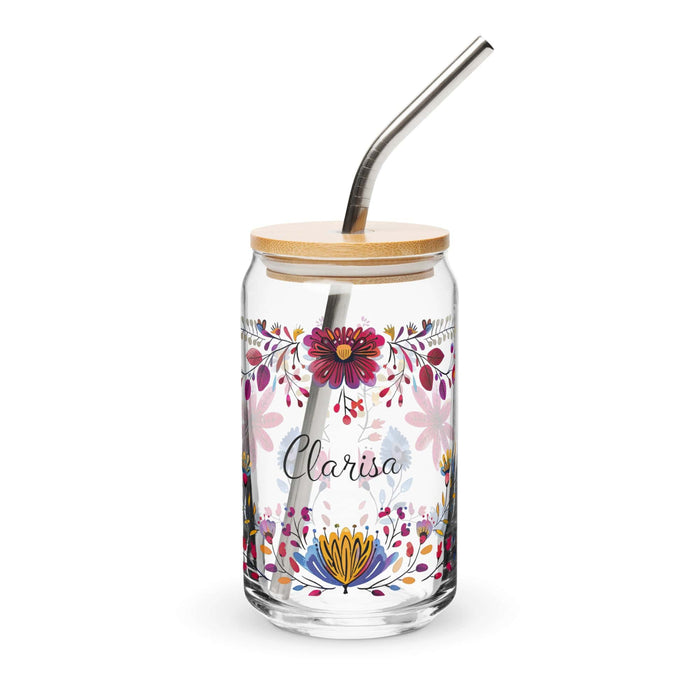 Clarisa Exclusive Name Art Piece Can-Shaped Glass Home Office Work Mexican Spanish Pride Gift Cup One-Of-A-Kind Calligraphy Glass | C14 Mexicada 16 oz With Lid & Straw