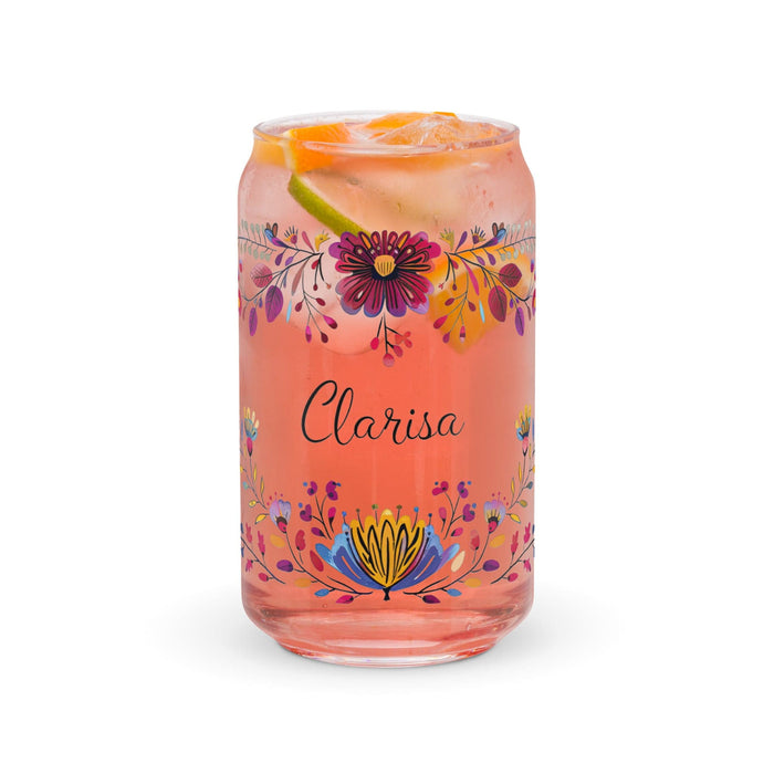 Clarisa Exclusive Name Art Piece Can-Shaped Glass Home Office Work Mexican Spanish Pride Gift Cup One-Of-A-Kind Calligraphy Glass | C14 Mexicada