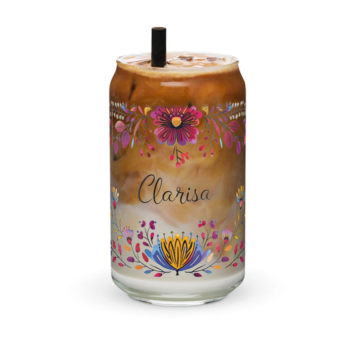 Clarisa Exclusive Name Art Piece Can-Shaped Glass Home Office Work Mexican Spanish Pride Gift Cup One-Of-A-Kind Calligraphy Glass | C14 Mexicada