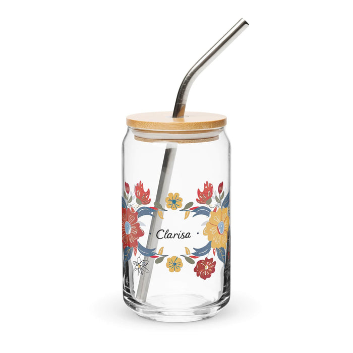 Clarisa Exclusive Name Art Piece Can-Shaped Glass Home Office Work Mexican Spanish Pride Gift Cup One-Of-A-Kind Calligraphy Glass | C15 Mexicada 16 oz With Lid & Straw