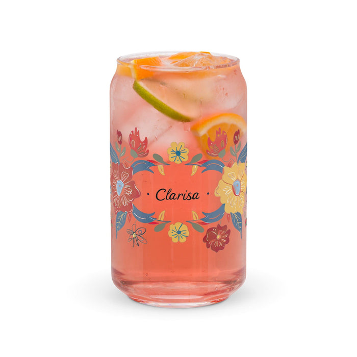 Clarisa Exclusive Name Art Piece Can-Shaped Glass Home Office Work Mexican Spanish Pride Gift Cup One-Of-A-Kind Calligraphy Glass | C15 Mexicada