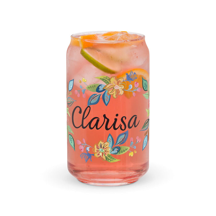 Clarisa Exclusive Name Art Piece Can-Shaped Glass Home Office Work Mexican Spanish Pride Gift Cup One-Of-A-Kind Calligraphy Glass | C18 Mexicada