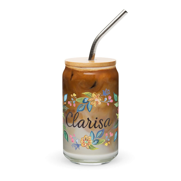 Clarisa Exclusive Name Art Piece Can-Shaped Glass Home Office Work Mexican Spanish Pride Gift Cup One-Of-A-Kind Calligraphy Glass | C18 Mexicada