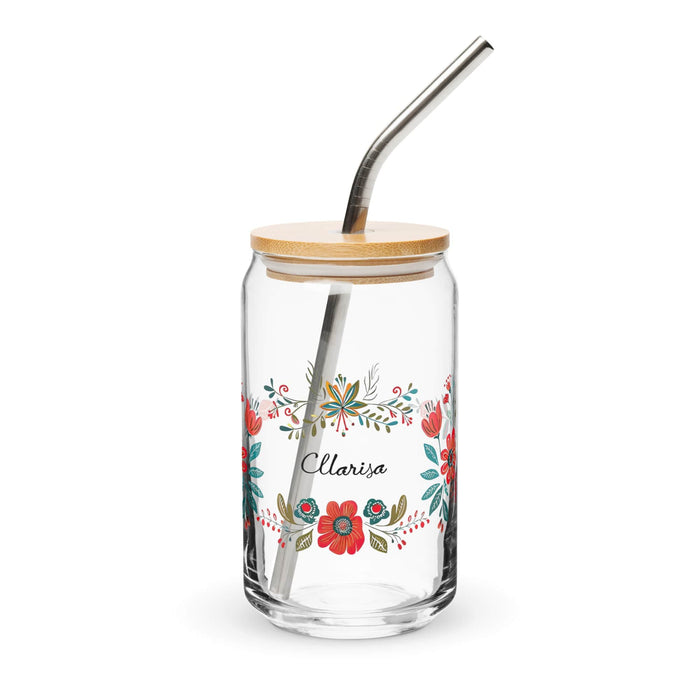 Clarisa Exclusive Name Art Piece Can-Shaped Glass Home Office Work Mexican Spanish Pride Gift Cup One-Of-A-Kind Calligraphy Glass | C2 Mexicada 16 oz With Lid & Straw