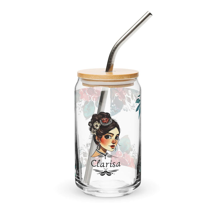 Clarisa Exclusive Name Art Piece Can-Shaped Glass Home Office Work Mexican Spanish Pride Gift Cup One-Of-A-Kind Calligraphy Glass | C27 Mexicada 16 oz With Lid & Straw