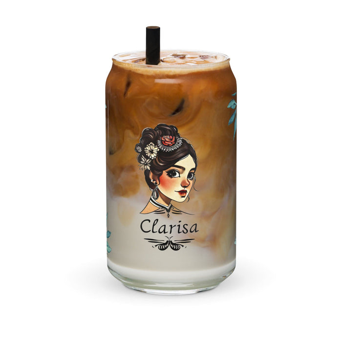 Clarisa Exclusive Name Art Piece Can-Shaped Glass Home Office Work Mexican Spanish Pride Gift Cup One-Of-A-Kind Calligraphy Glass | C27 Mexicada