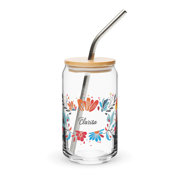 Clarisa Exclusive Name Art Piece Can-Shaped Glass Home Office Work Mexican Spanish Pride Gift Cup One-Of-A-Kind Calligraphy Glass | C4 Mexicada 16 oz With Lid & Straw