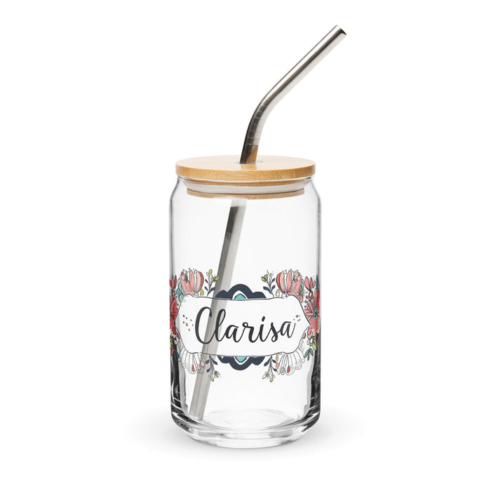 Clarisa Exclusive Name Art Piece Can-Shaped Glass Home Office Work Mexican Spanish Pride Gift Cup One-Of-A-Kind Calligraphy Glass | C5 Mexicada 16 oz With Lid & Straw