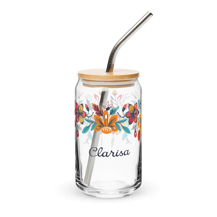 Clarisa Exclusive Name Art Piece Can-Shaped Glass Home Office Work Mexican Spanish Pride Gift Cup One-Of-A-Kind Calligraphy Glass | C6 Mexicada 16 oz With Lid & Straw