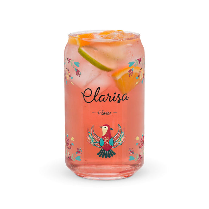 Clarisa Exclusive Name Art Piece Can-Shaped Glass Home Office Work Mexican Spanish Pride Gift Cup One-Of-A-Kind Calligraphy Glass | C9 Mexicada