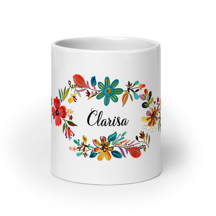 Clarisa Exclusive Name Art Piece Home Office Work Coffee Mug Mexican Spanish Pride Gift Cup One-Of-A-Kind Calligraphy White Glossy Mug | C1 Mexicada