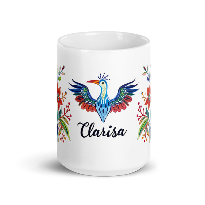 Clarisa Exclusive Name Art Piece Home Office Work Coffee Mug Mexican Spanish Pride Gift Cup One-Of-A-Kind Calligraphy White Glossy Mug | C11 Mexicada