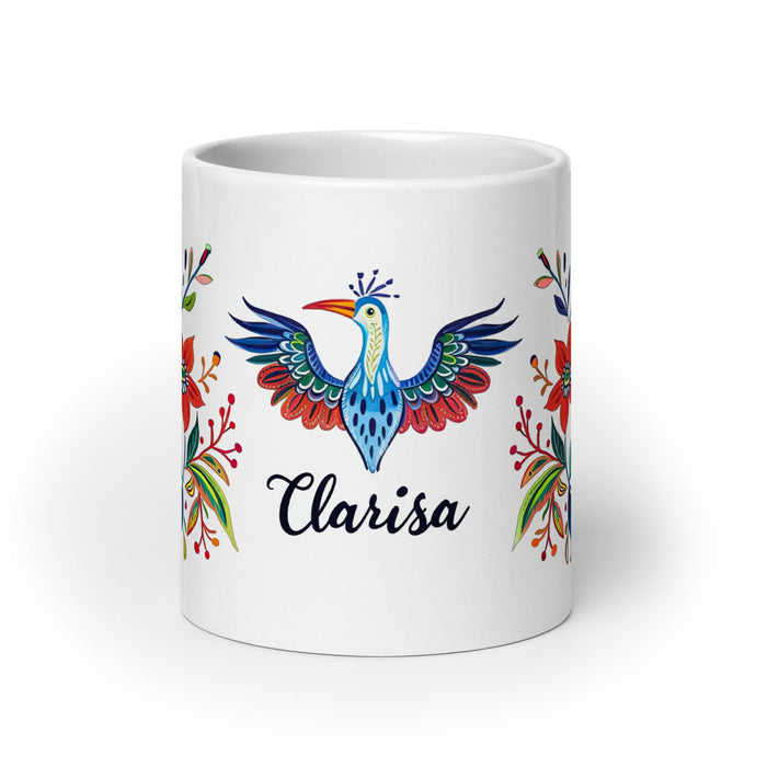 Clarisa Exclusive Name Art Piece Home Office Work Coffee Mug Mexican Spanish Pride Gift Cup One-Of-A-Kind Calligraphy White Glossy Mug | C11 Mexicada