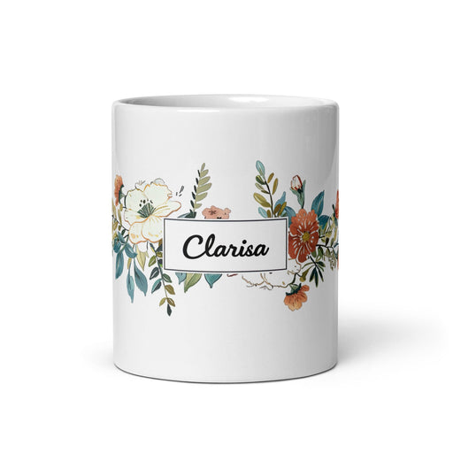 Clarisa Exclusive Name Art Piece Home Office Work Coffee Mug Mexican Spanish Pride Gift Cup One-Of-A-Kind Calligraphy White Glossy Mug | C13 Mexicada