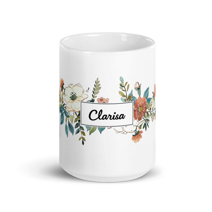 Clarisa Exclusive Name Art Piece Home Office Work Coffee Mug Mexican Spanish Pride Gift Cup One-Of-A-Kind Calligraphy White Glossy Mug | C13 Mexicada