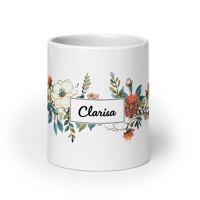 Clarisa Exclusive Name Art Piece Home Office Work Coffee Mug Mexican Spanish Pride Gift Cup One-Of-A-Kind Calligraphy White Glossy Mug | C13 Mexicada