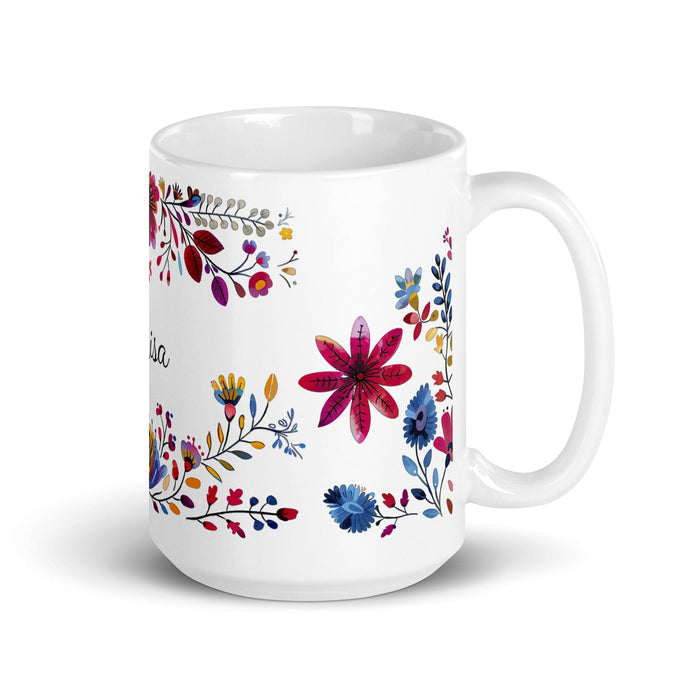 Clarisa Exclusive Name Art Piece Home Office Work Coffee Mug Mexican Spanish Pride Gift Cup One-Of-A-Kind Calligraphy White Glossy Mug | C14 Mexicada 15 oz