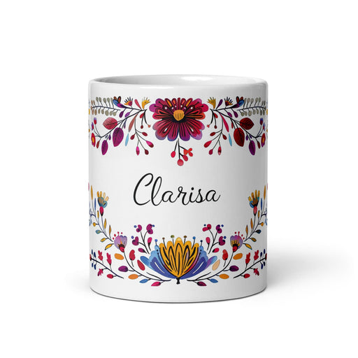 Clarisa Exclusive Name Art Piece Home Office Work Coffee Mug Mexican Spanish Pride Gift Cup One-Of-A-Kind Calligraphy White Glossy Mug | C14 Mexicada