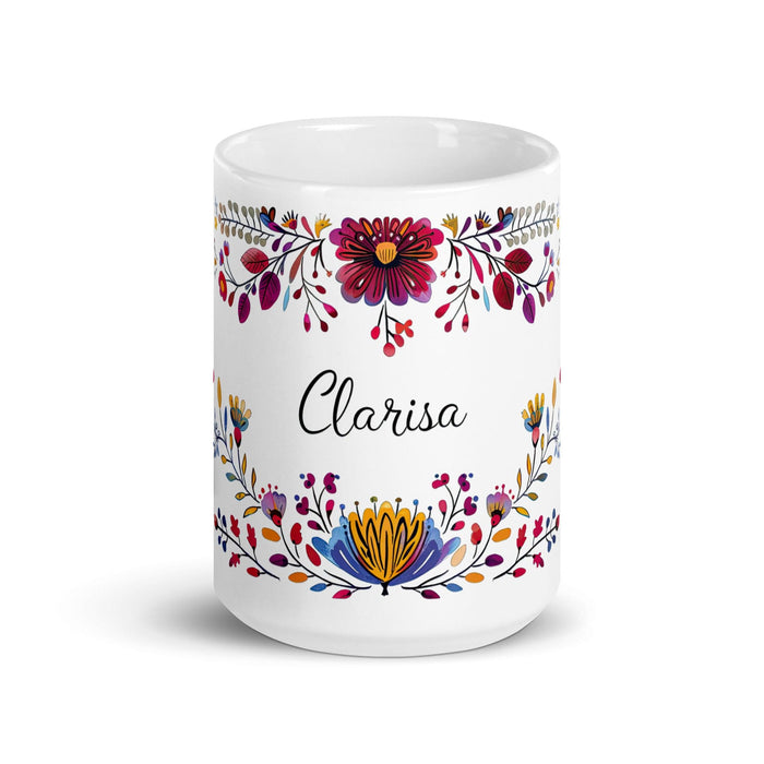 Clarisa Exclusive Name Art Piece Home Office Work Coffee Mug Mexican Spanish Pride Gift Cup One-Of-A-Kind Calligraphy White Glossy Mug | C14 Mexicada