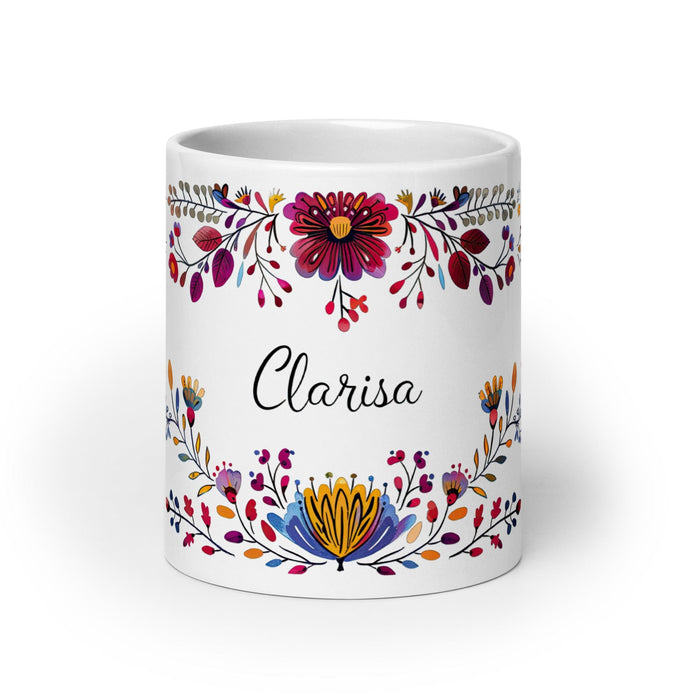 Clarisa Exclusive Name Art Piece Home Office Work Coffee Mug Mexican Spanish Pride Gift Cup One-Of-A-Kind Calligraphy White Glossy Mug | C14 Mexicada