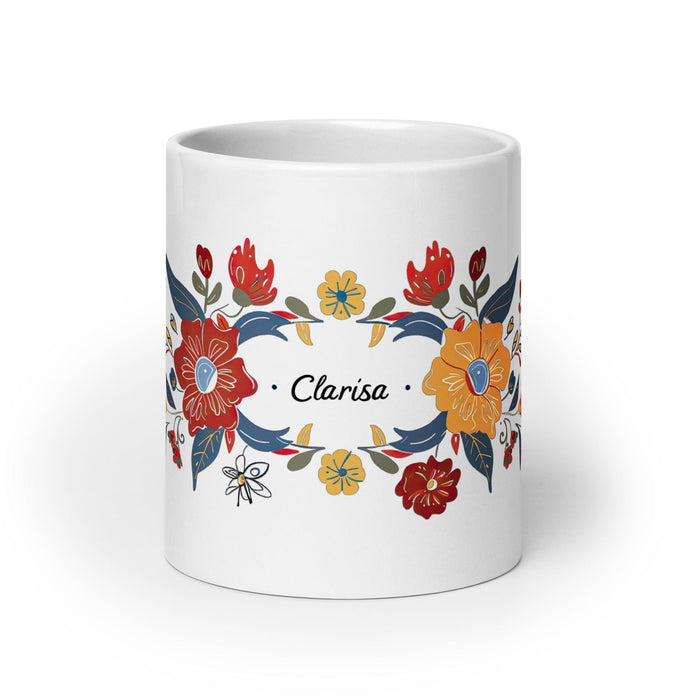 Clarisa Exclusive Name Art Piece Home Office Work Coffee Mug Mexican Spanish Pride Gift Cup One-Of-A-Kind Calligraphy White Glossy Mug | C15 Mexicada