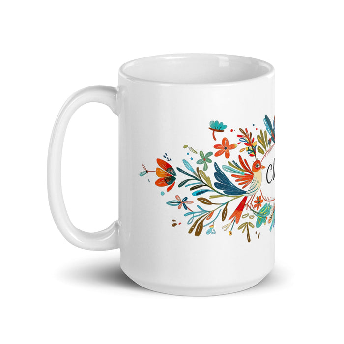 Clarisa Exclusive Name Art Piece Home Office Work Coffee Mug Mexican Spanish Pride Gift Cup One-Of-A-Kind Calligraphy White Glossy Mug | C17 Mexicada