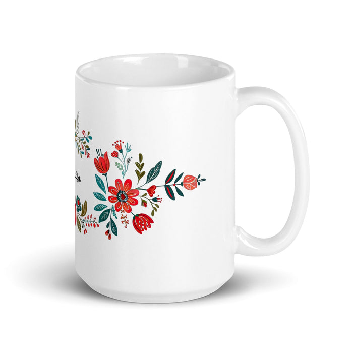 Clarisa Exclusive Name Art Piece Home Office Work Coffee Mug Mexican Spanish Pride Gift Cup One-Of-A-Kind Calligraphy White Glossy Mug | C2 Mexicada 15 oz