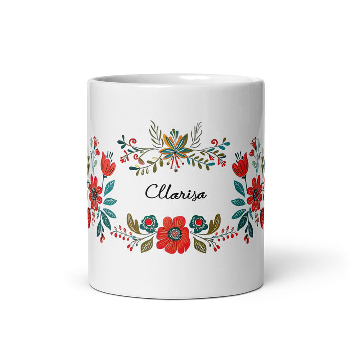 Clarisa Exclusive Name Art Piece Home Office Work Coffee Mug Mexican Spanish Pride Gift Cup One-Of-A-Kind Calligraphy White Glossy Mug | C2 Mexicada