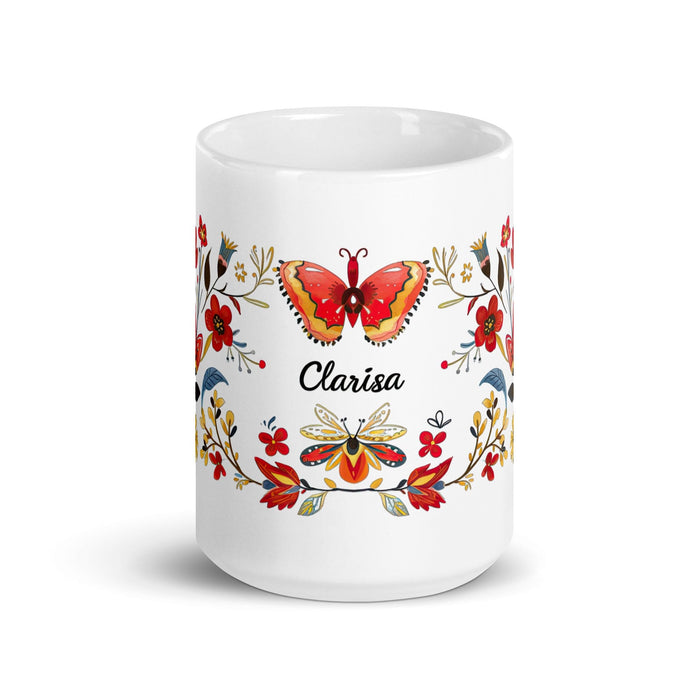 Clarisa Exclusive Name Art Piece Home Office Work Coffee Mug Mexican Spanish Pride Gift Cup One-Of-A-Kind Calligraphy White Glossy Mug | C20 Mexicada