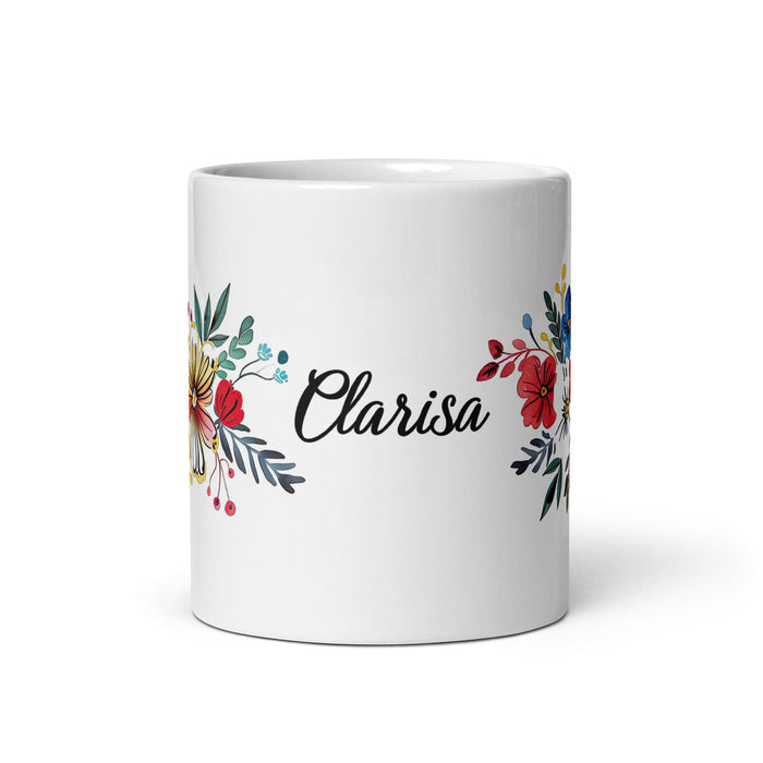 Clarisa Exclusive Name Art Piece Home Office Work Coffee Mug Mexican Spanish Pride Gift Cup One-Of-A-Kind Calligraphy White Glossy Mug | C22 Mexicada