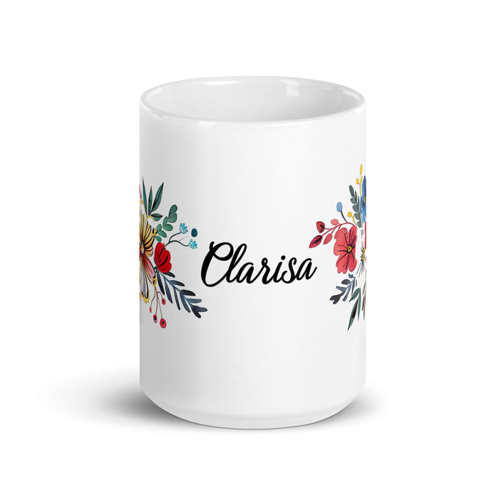 Clarisa Exclusive Name Art Piece Home Office Work Coffee Mug Mexican Spanish Pride Gift Cup One-Of-A-Kind Calligraphy White Glossy Mug | C22 Mexicada