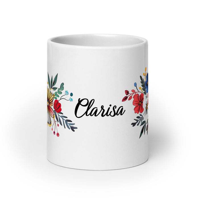 Clarisa Exclusive Name Art Piece Home Office Work Coffee Mug Mexican Spanish Pride Gift Cup One-Of-A-Kind Calligraphy White Glossy Mug | C22 Mexicada