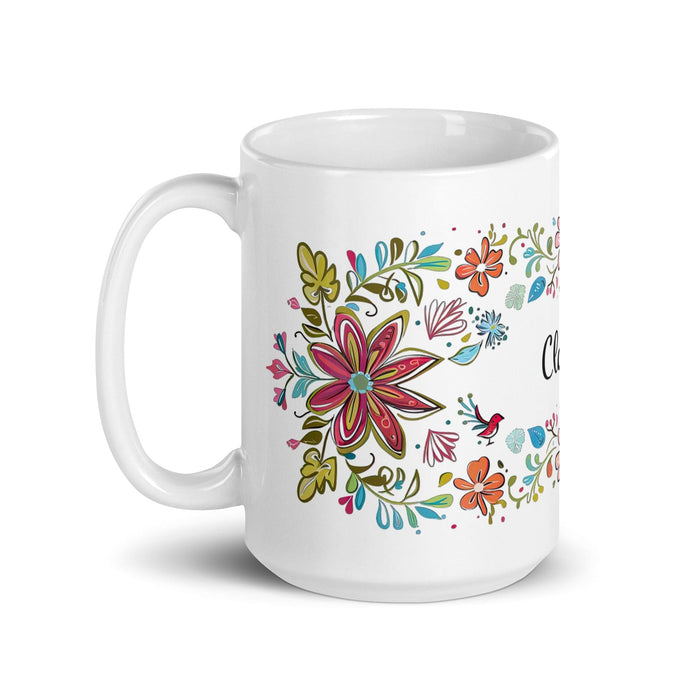 Clarisa Exclusive Name Art Piece Home Office Work Coffee Mug Mexican Spanish Pride Gift Cup One-Of-A-Kind Calligraphy White Glossy Mug | C25 Mexicada