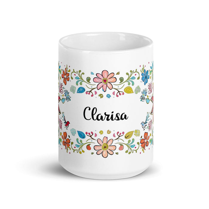 Clarisa Exclusive Name Art Piece Home Office Work Coffee Mug Mexican Spanish Pride Gift Cup One-Of-A-Kind Calligraphy White Glossy Mug | C25 Mexicada