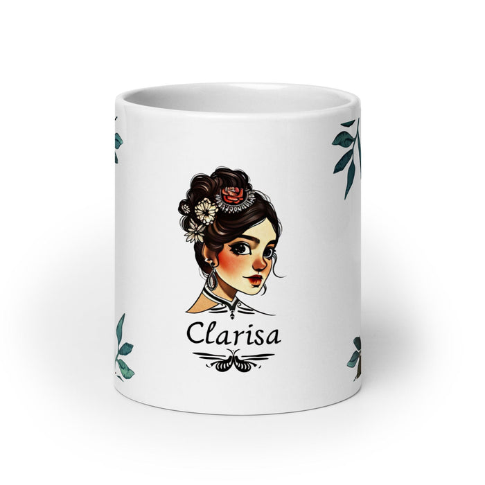 Clarisa Exclusive Name Art Piece Home Office Work Coffee Mug Mexican Spanish Pride Gift Cup One-Of-A-Kind Calligraphy White Glossy Mug | C27 Mexicada