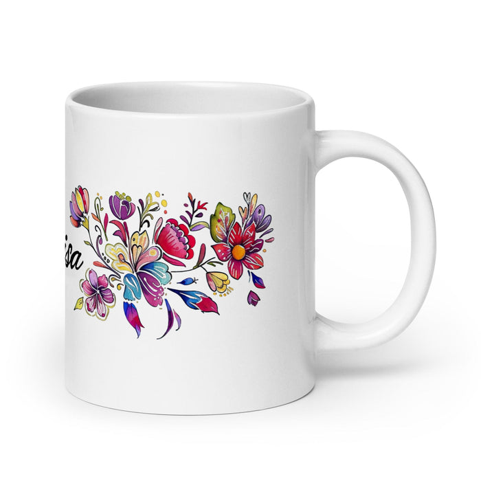 Clarisa Exclusive Name Art Piece Home Office Work Coffee Mug Mexican Spanish Pride Gift Cup One-Of-A-Kind Calligraphy White Glossy Mug | C3 Mexicada 20 oz