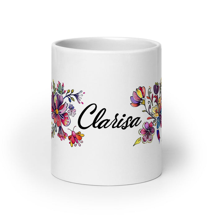 Clarisa Exclusive Name Art Piece Home Office Work Coffee Mug Mexican Spanish Pride Gift Cup One-Of-A-Kind Calligraphy White Glossy Mug | C3 Mexicada