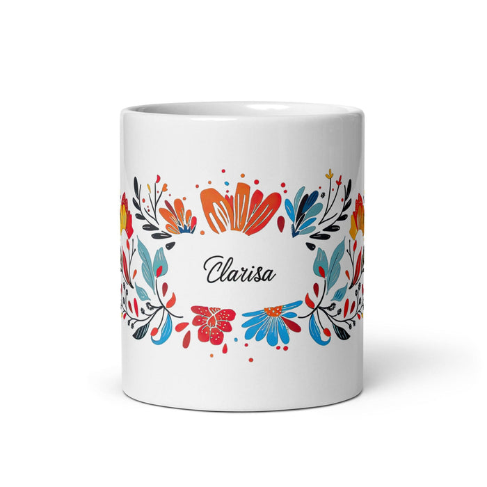 Clarisa Exclusive Name Art Piece Home Office Work Coffee Mug Mexican Spanish Pride Gift Cup One-Of-A-Kind Calligraphy White Glossy Mug | C4 Mexicada