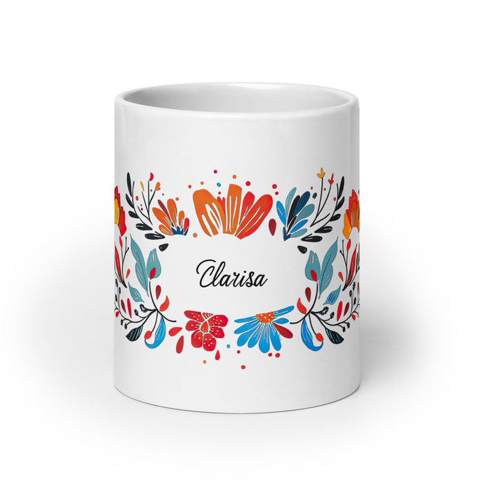 Clarisa Exclusive Name Art Piece Home Office Work Coffee Mug Mexican Spanish Pride Gift Cup One-Of-A-Kind Calligraphy White Glossy Mug | C4 Mexicada